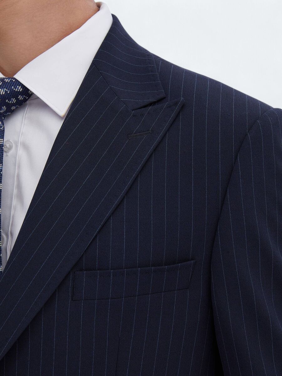 Navy Blue Striped Regular Fit Recycled Suit - 5