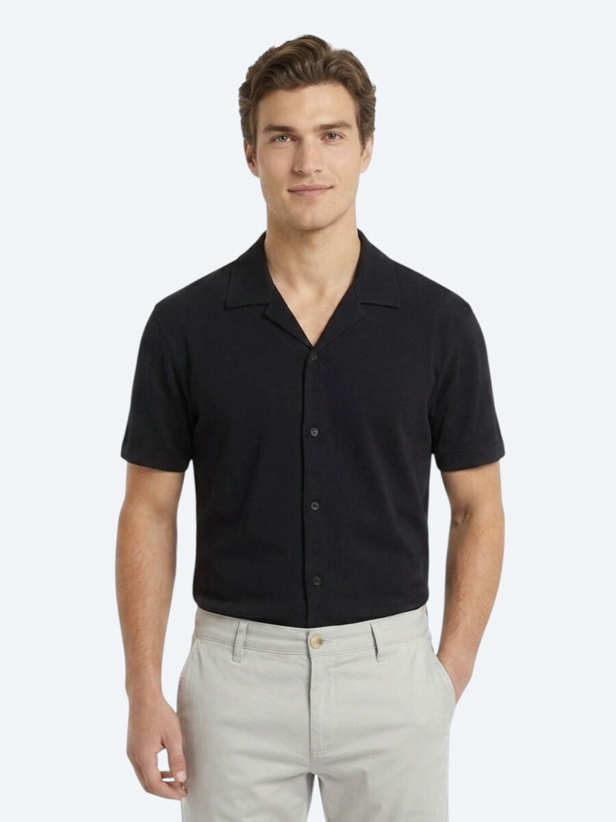 Navy Blue Striped Regular Fit Short Knitting Casual 100% Cotton Shirt - 2