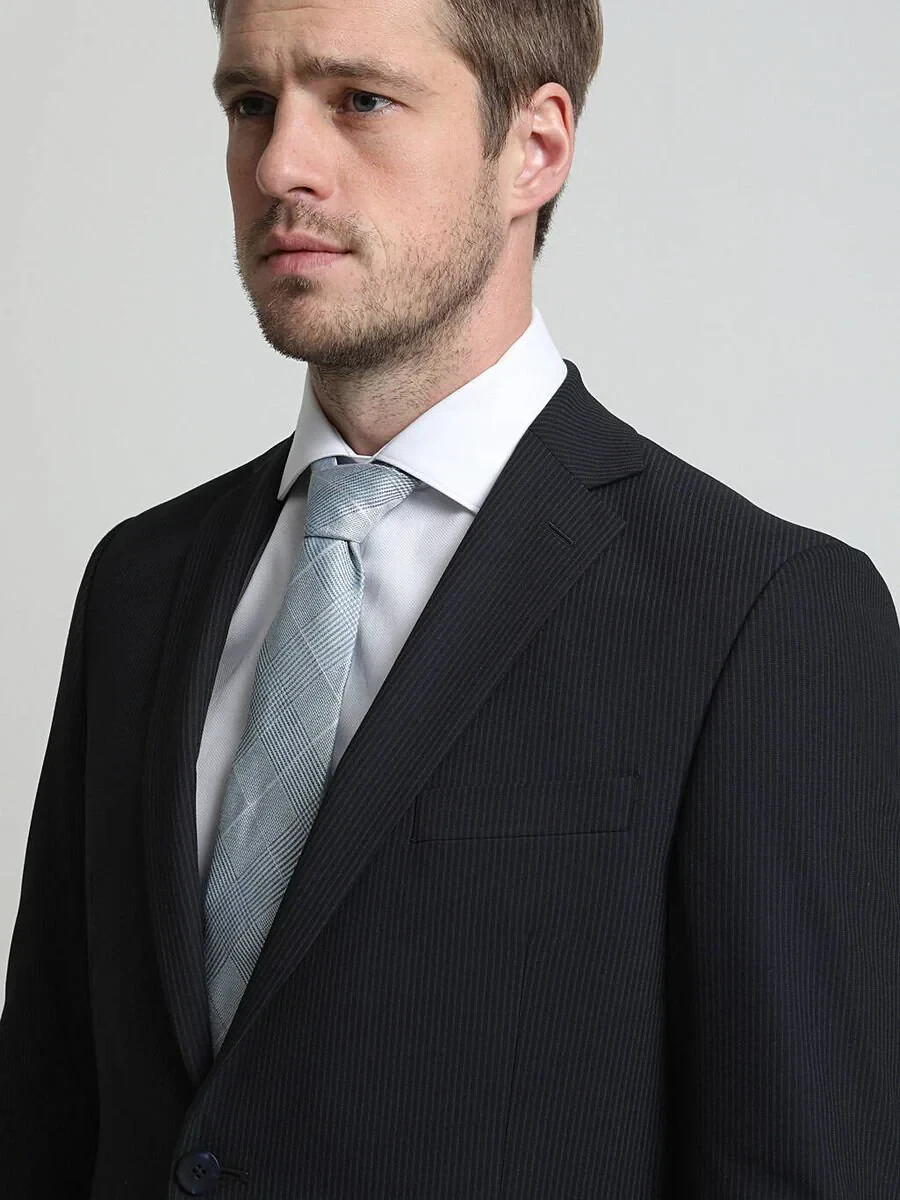 Navy Blue Striped Regular Fit Suit - 2
