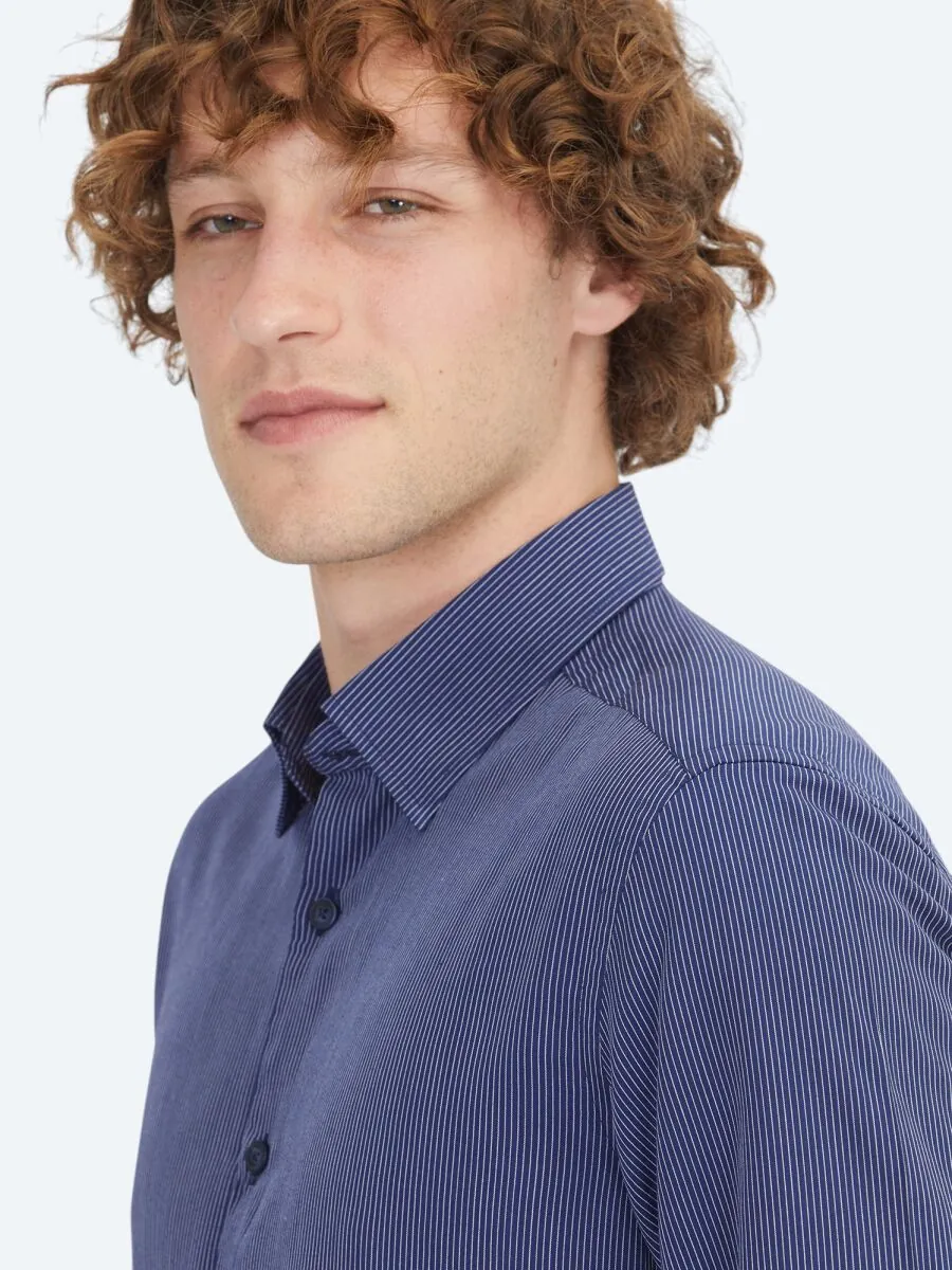 Navy Blue Striped Regular Fit Weaving Casual Shirt - 4