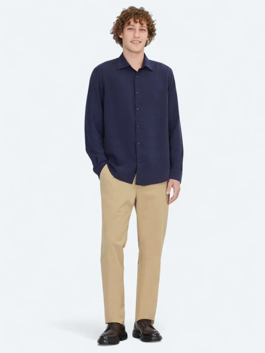 Navy Blue Striped Regular Fit Weaving Casual Shirt - 2