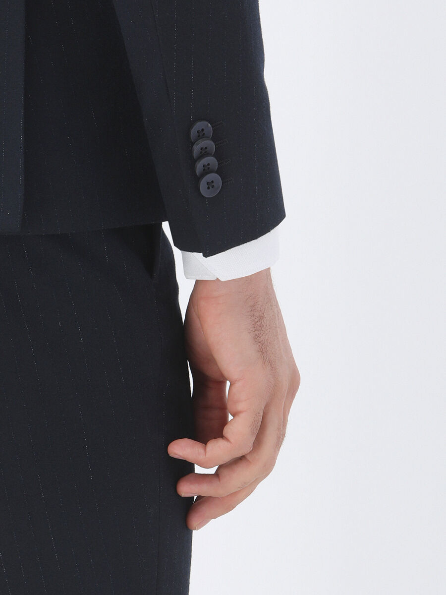 Navy Blue Striped Slim Fit Suit - 5
