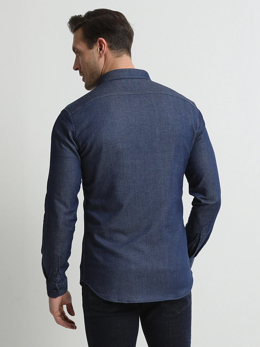 Navy Blue Striped Slim Fit Weaving Casual 100% Cotton Shirt - 4