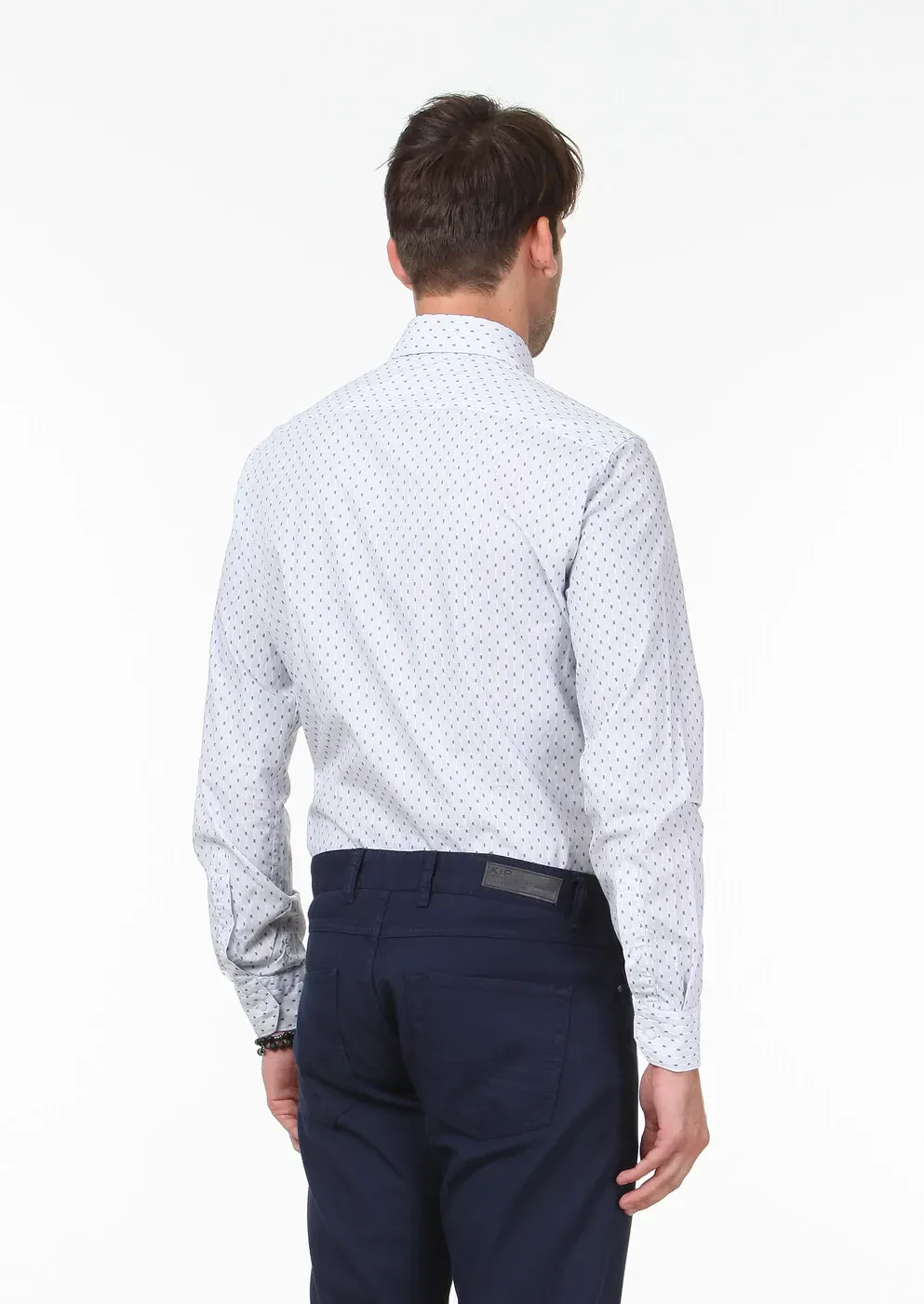 Navy Blue Striped Weaving Casual 100% Cotton Shirt - 4