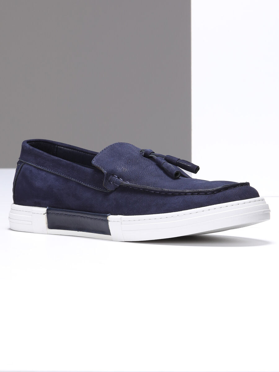 Navy Blue Suede Casual Loafer - 1