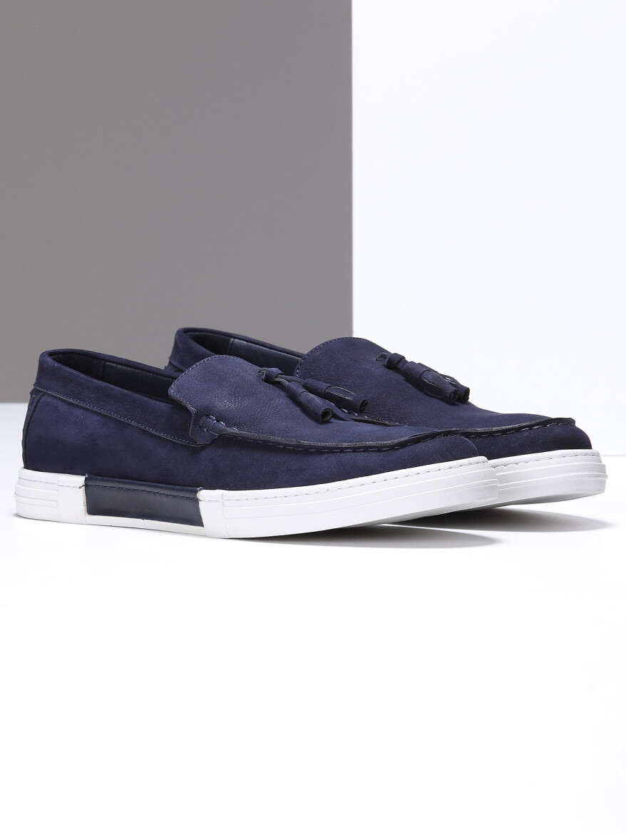 Navy Blue Suede Casual Loafer - 2