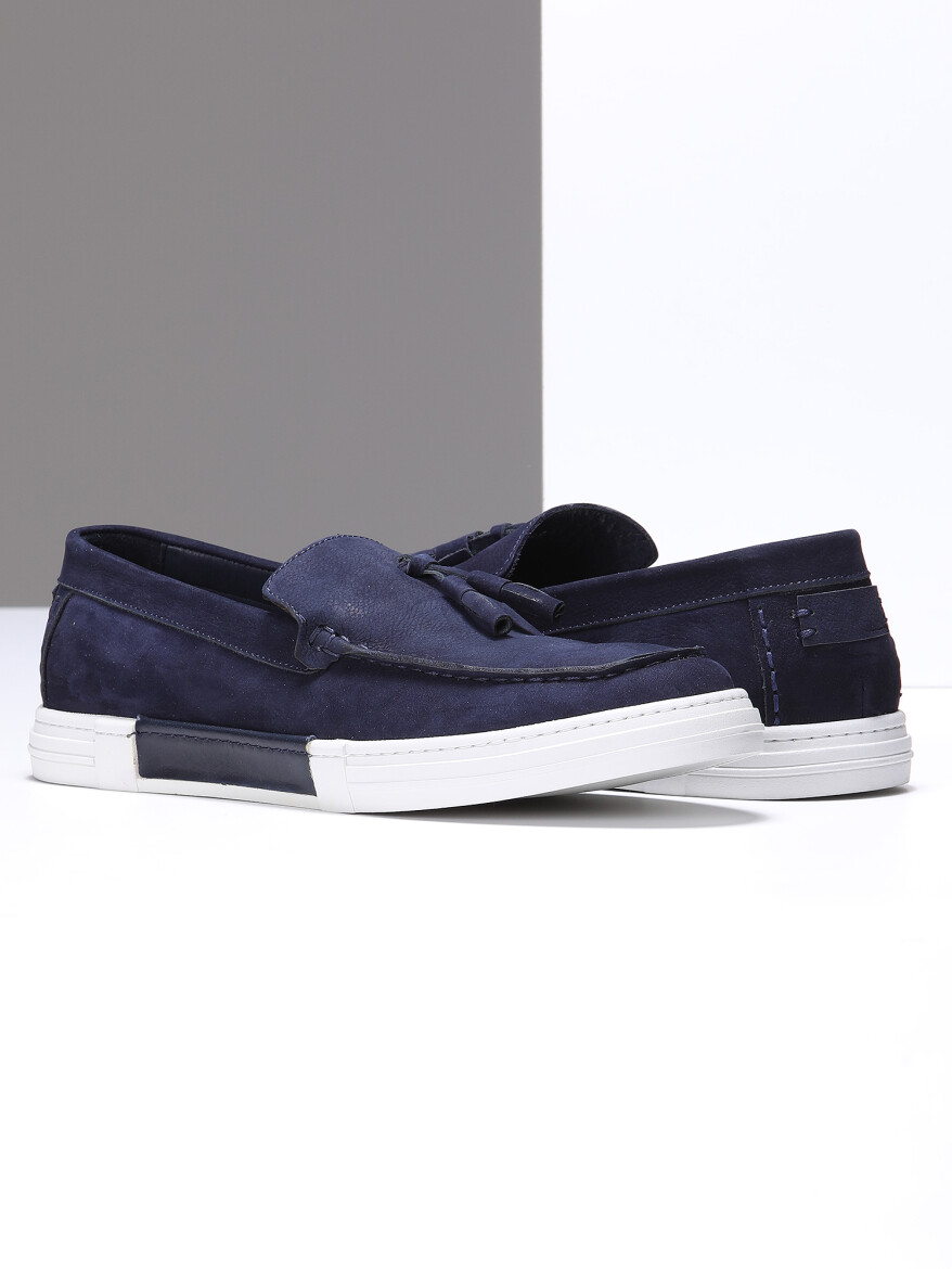 Navy Blue Suede Casual Loafer - 3