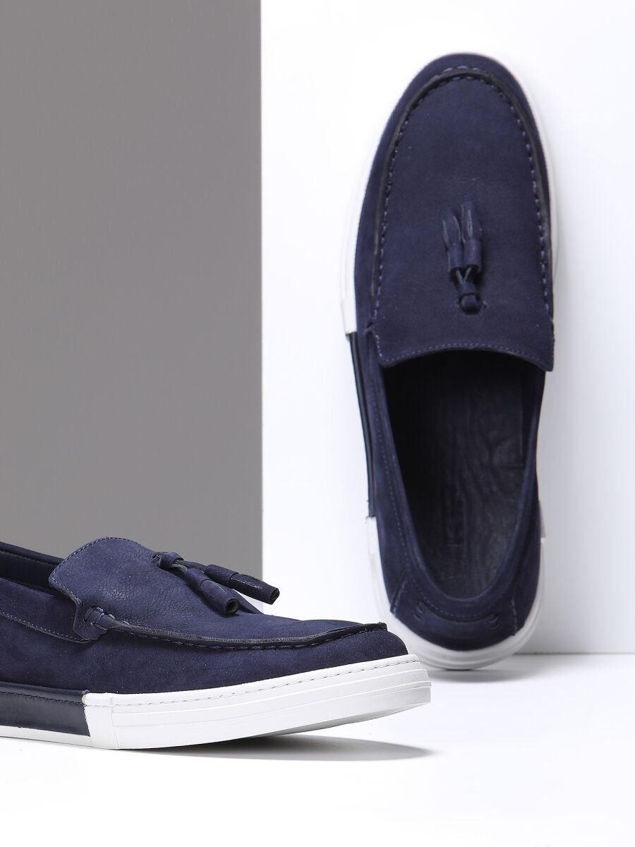 Navy Blue Suede Casual Loafer - 4