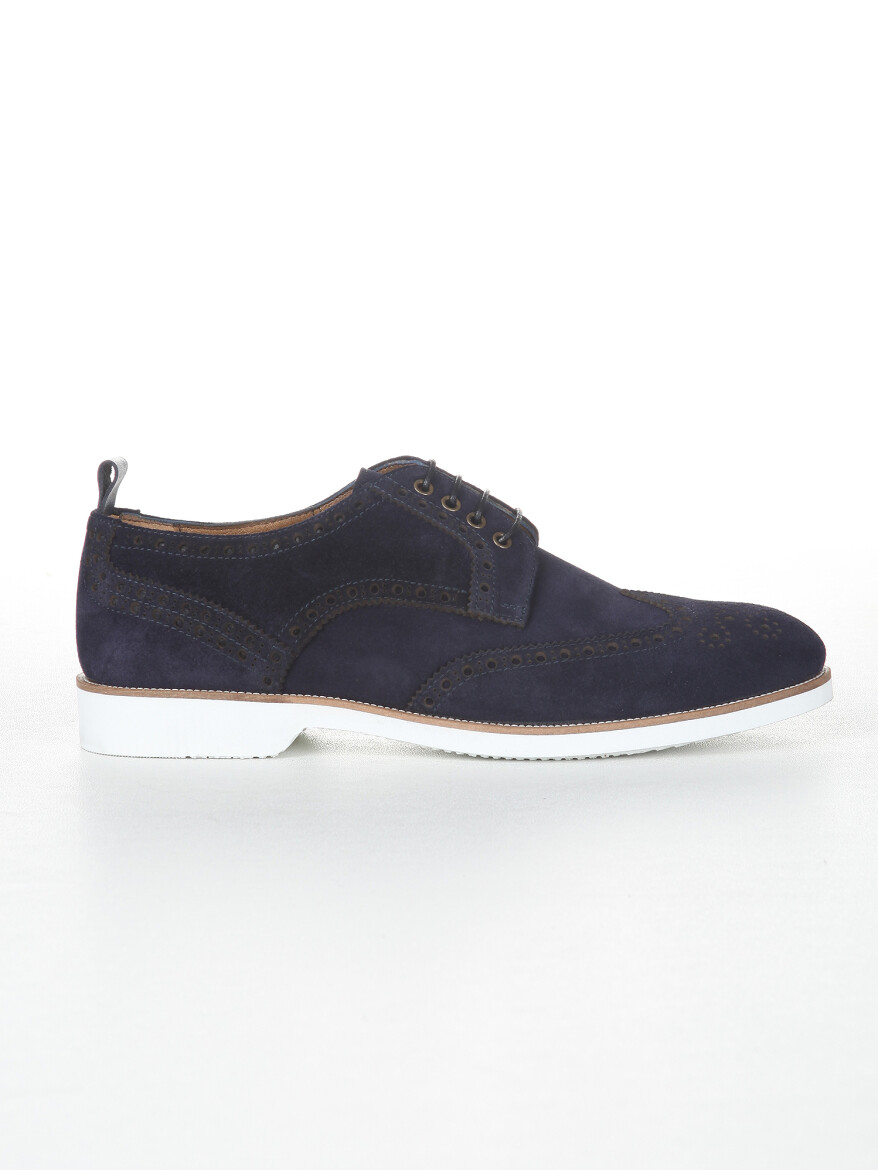 Navy Blue Suede Casual Shoes - 1