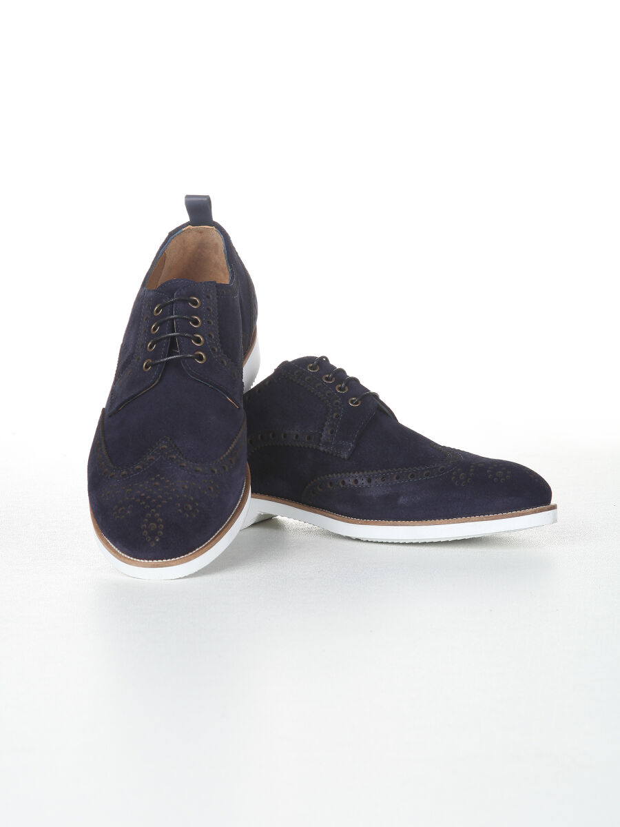 Navy Blue Suede Casual Shoes - 2