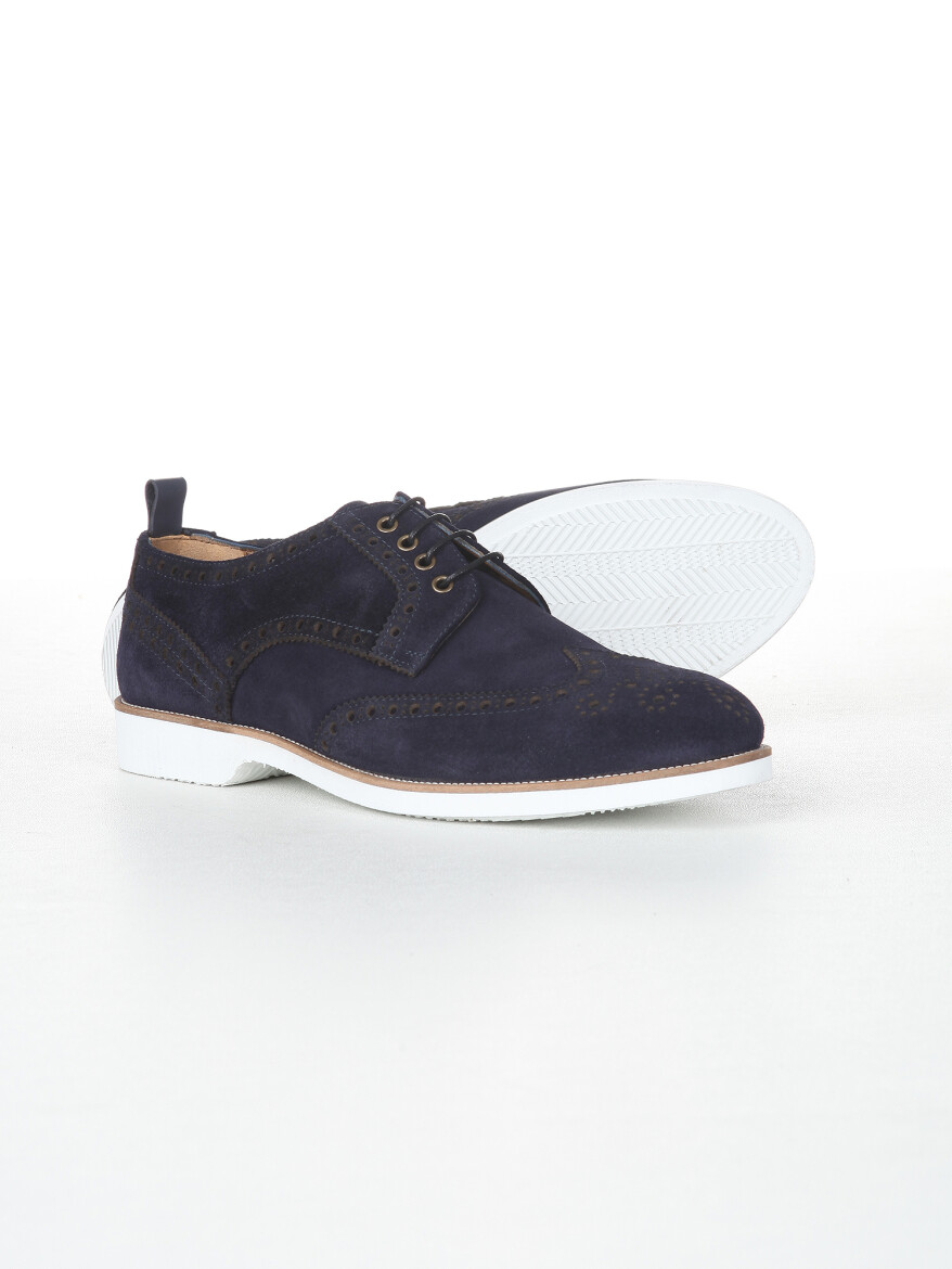Navy Blue Suede Casual Shoes - 4