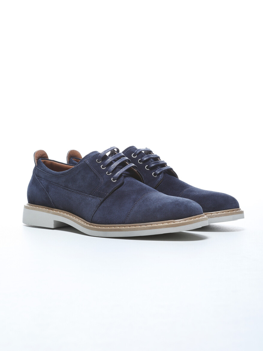 Navy Blue Suede Casual Shoes - 2