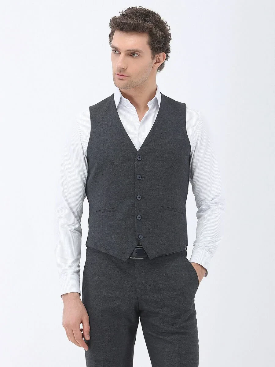 Navy Blue Suit With Waistcoat - 2