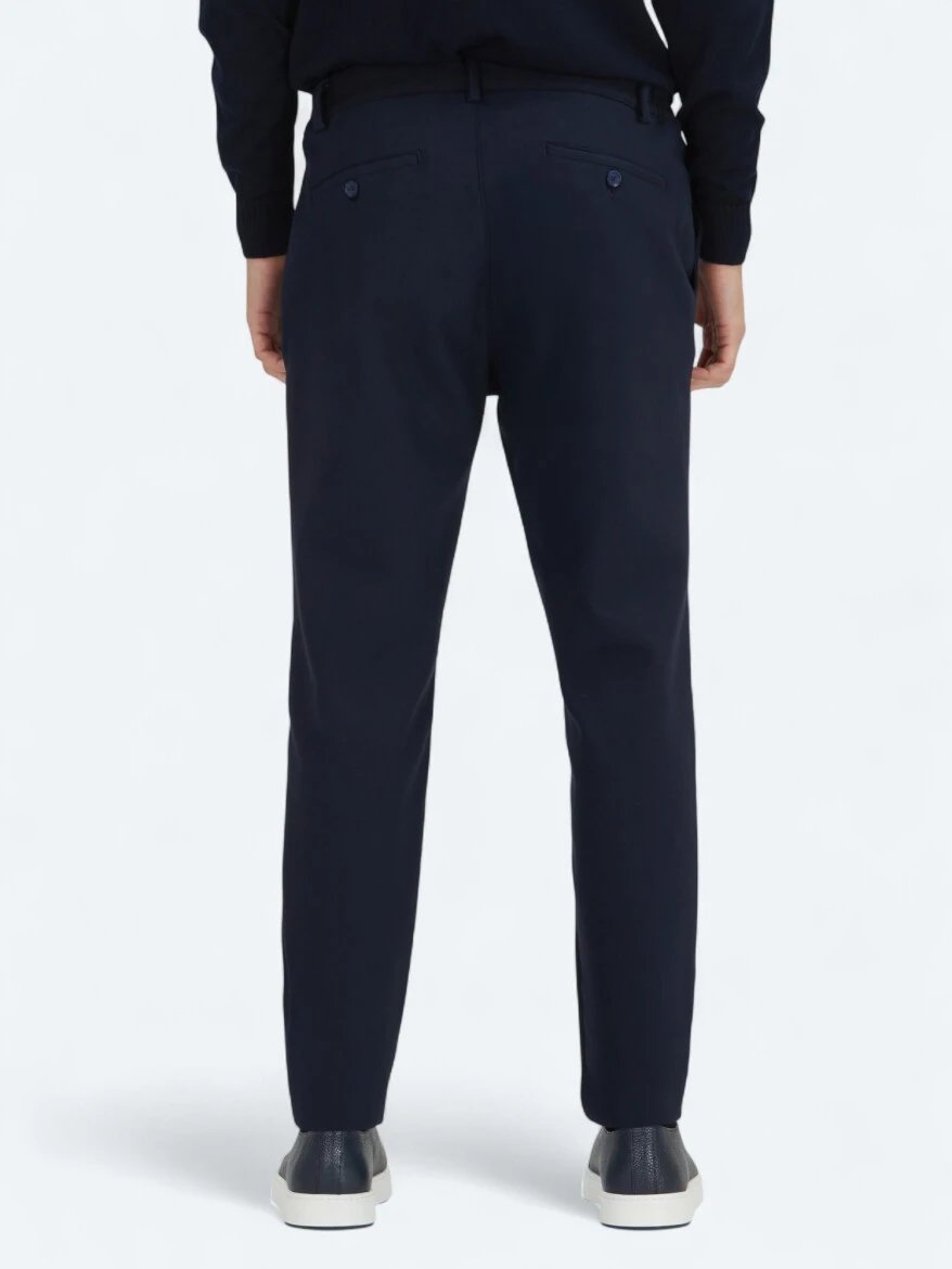 Navy Blue Technical Casual Cotton Blended Trousers - 5