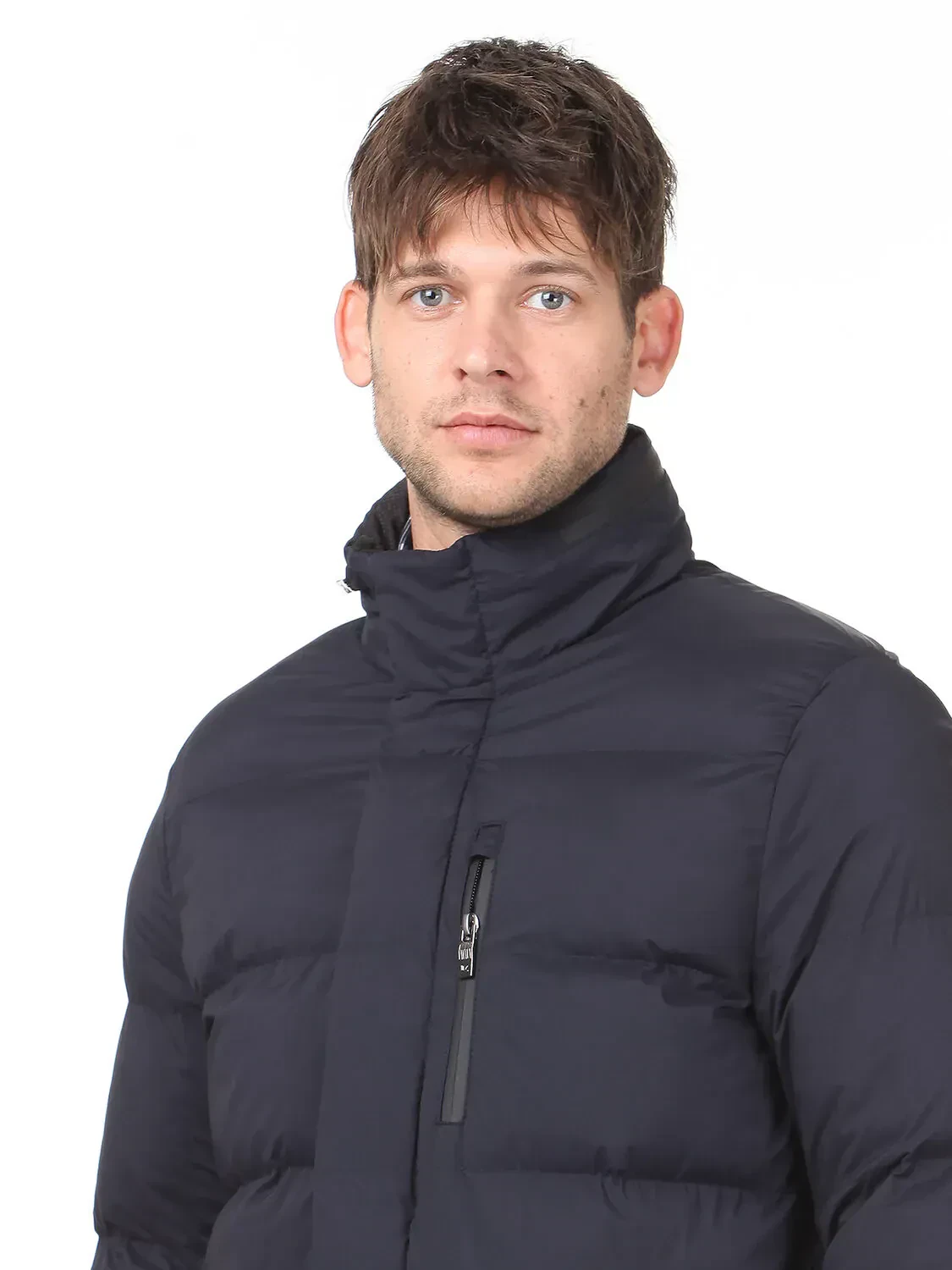 Navy Blue Turtleneck Casual Weaving Coat - 2