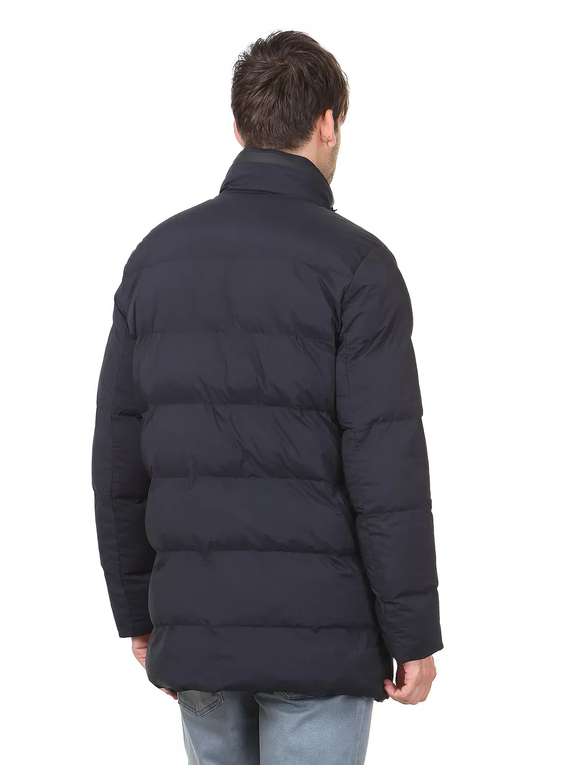Navy Blue Turtleneck Casual Weaving Coat - 5