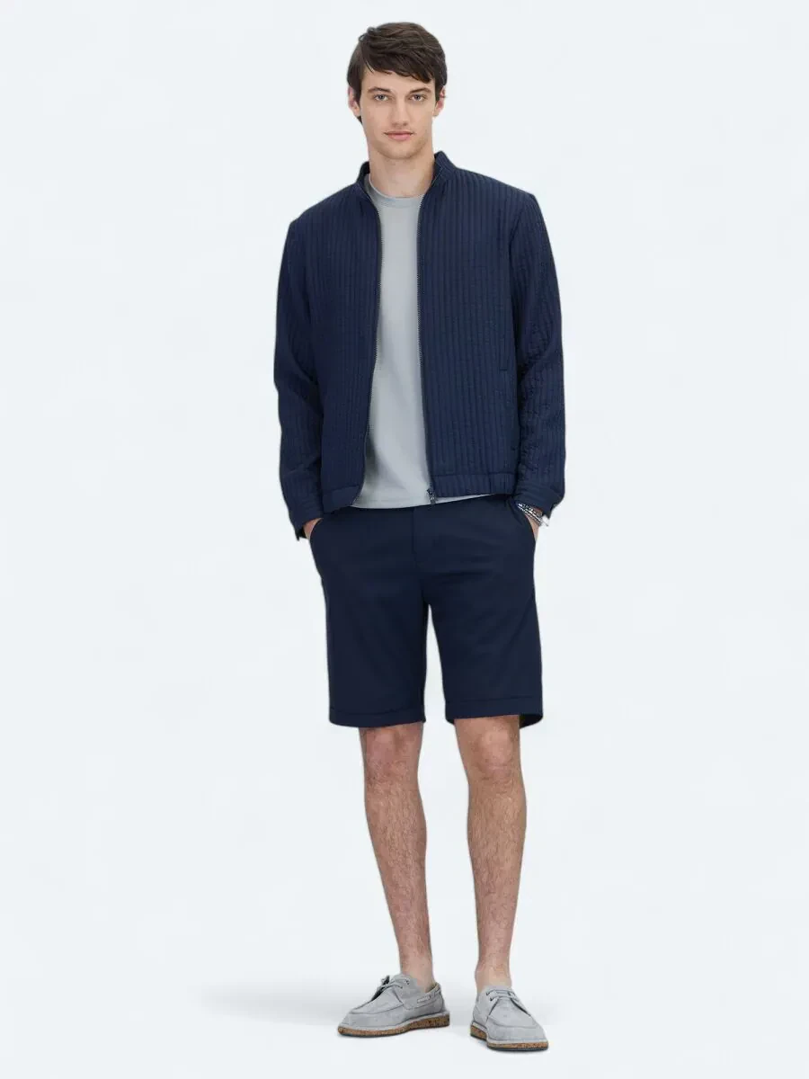 Navy Blue Turtleneck Casual Weaving Coat - 2