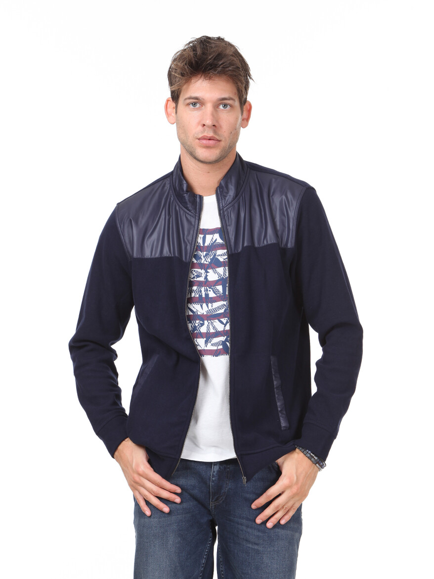 Navy Blue Turtleneck Plain Sweatshirt - 2