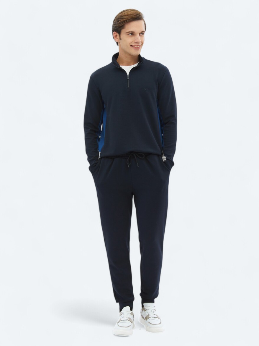 Navy Blue Turtleneck Plain Sweatshirt 