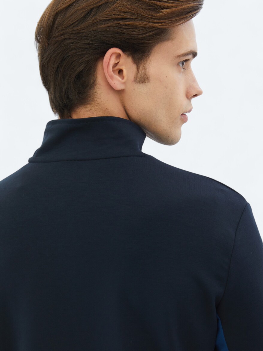 Navy Blue Turtleneck Plain Sweatshirt - 6