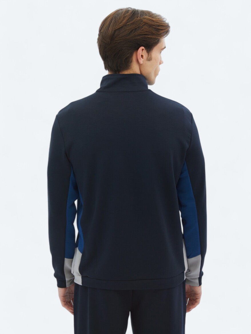 Navy Blue Turtleneck Plain Sweatshirt - 7