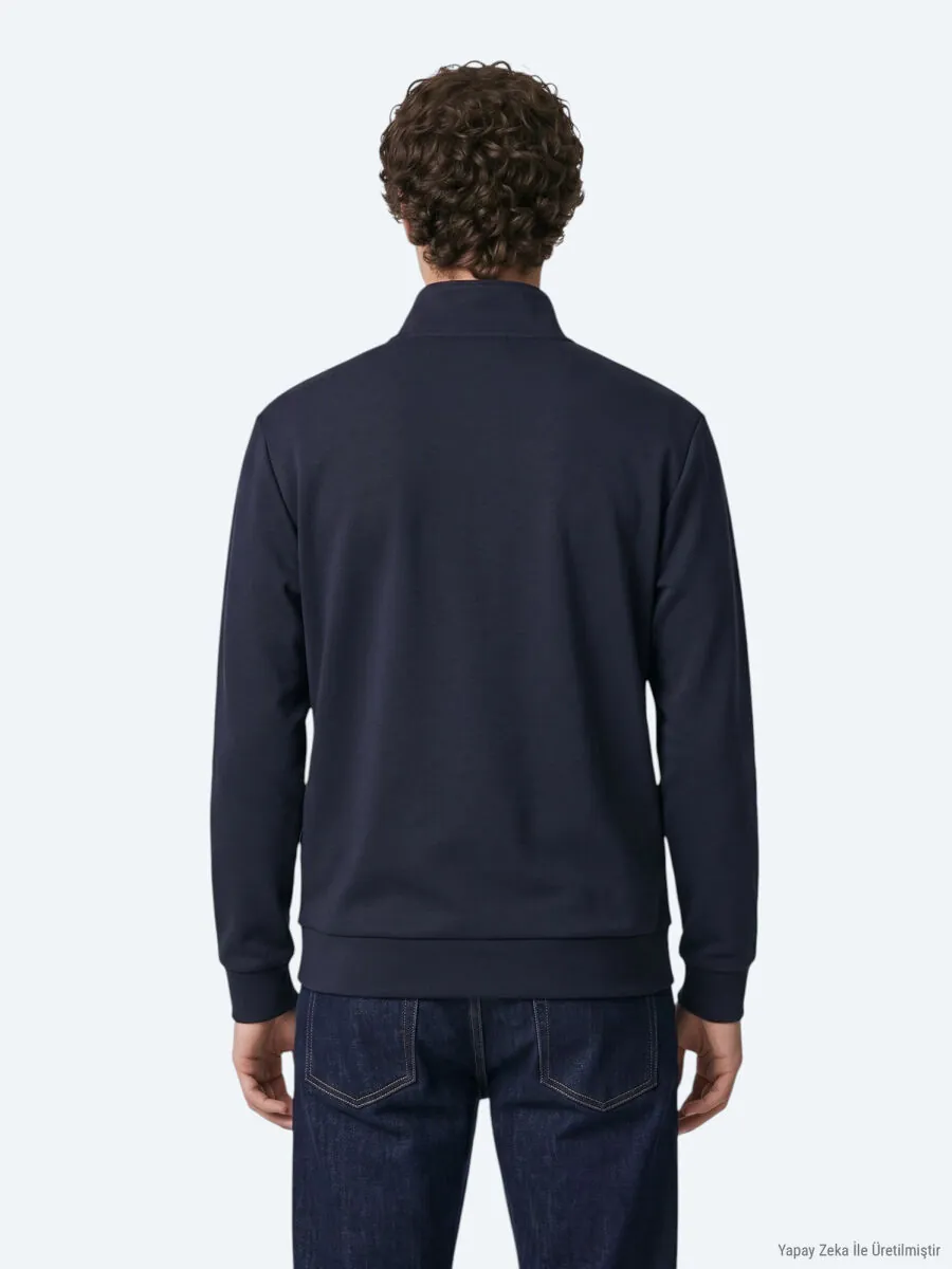 Navy Blue Turtleneck Plain Sweatshirt - 6