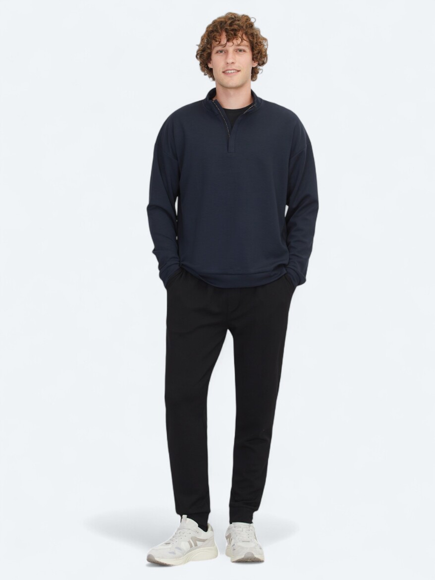 Navy Blue Turtleneck Plain Sweatshirt 