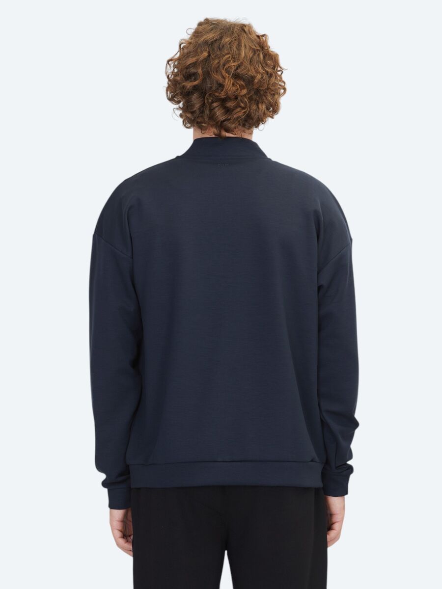 Navy Blue Turtleneck Plain Sweatshirt - 6
