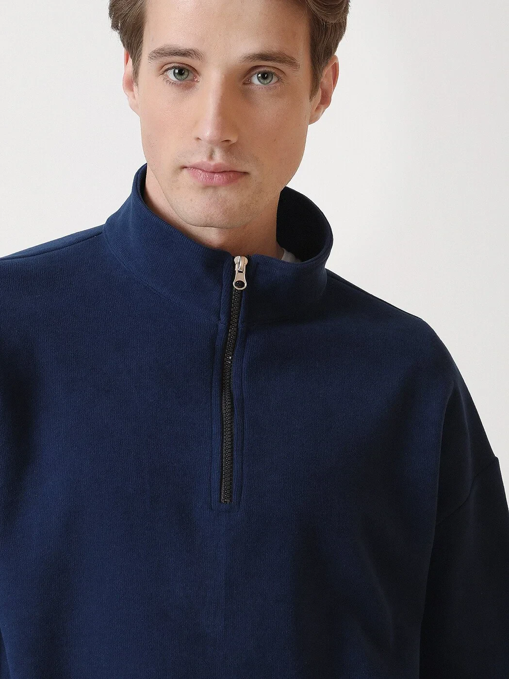 Navy Blue Turtleneck Printed Sweatshirt - 2