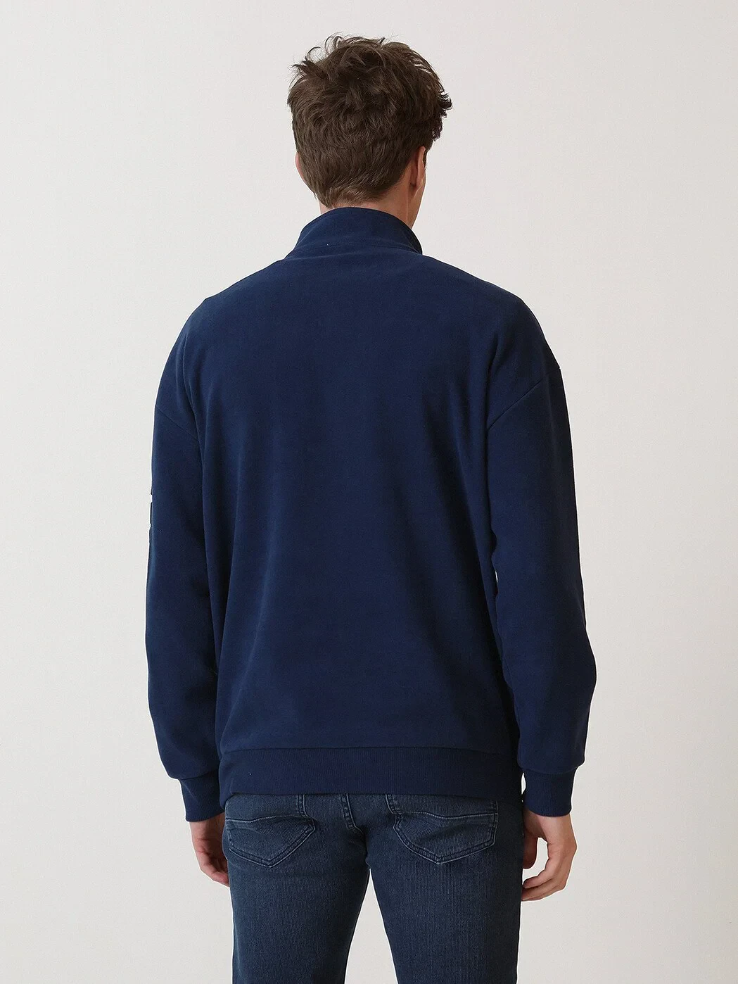 Navy Blue Turtleneck Printed Sweatshirt - 4