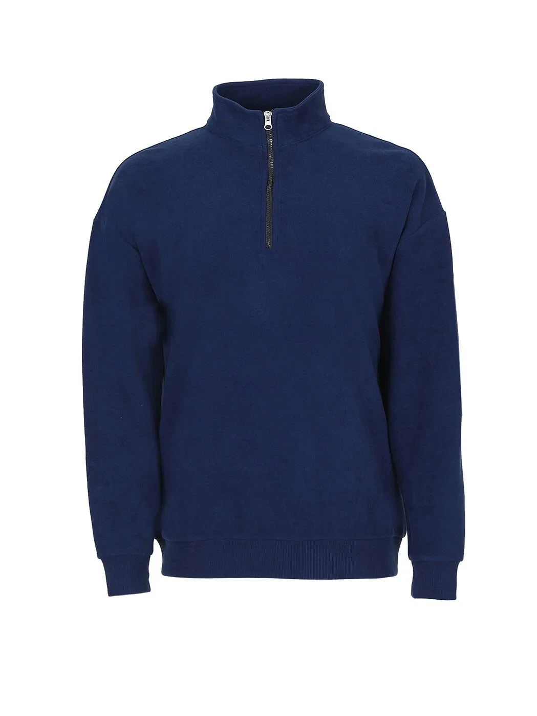 Navy Blue Turtleneck Printed Sweatshirt - 5