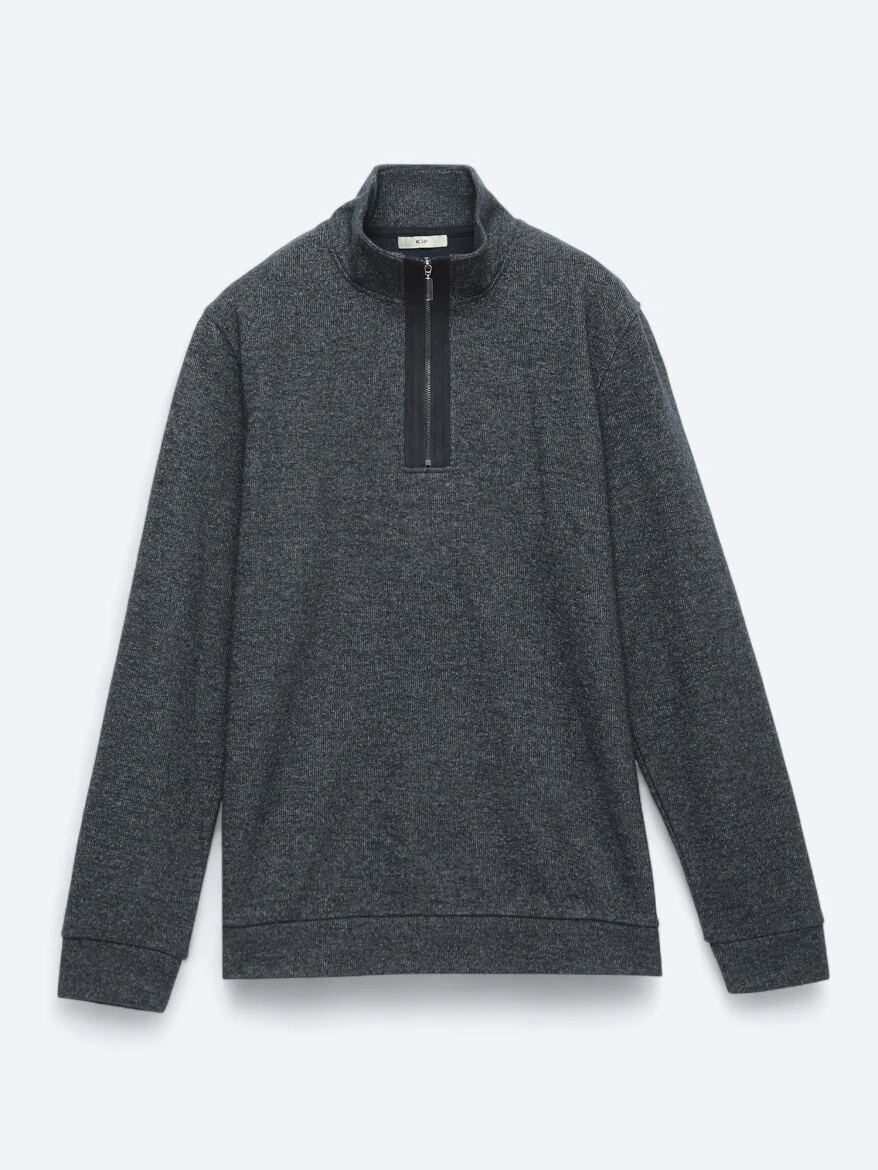 Navy Blue Turtleneck Striped Sweatshirt - 6