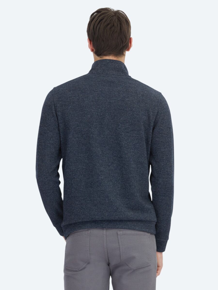 Navy Blue Turtleneck Striped Sweatshirt - 5