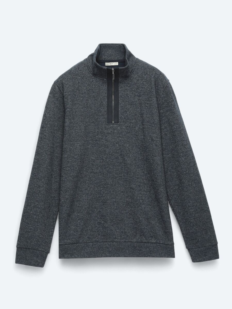 Navy Blue Turtleneck Striped Sweatshirt - 6