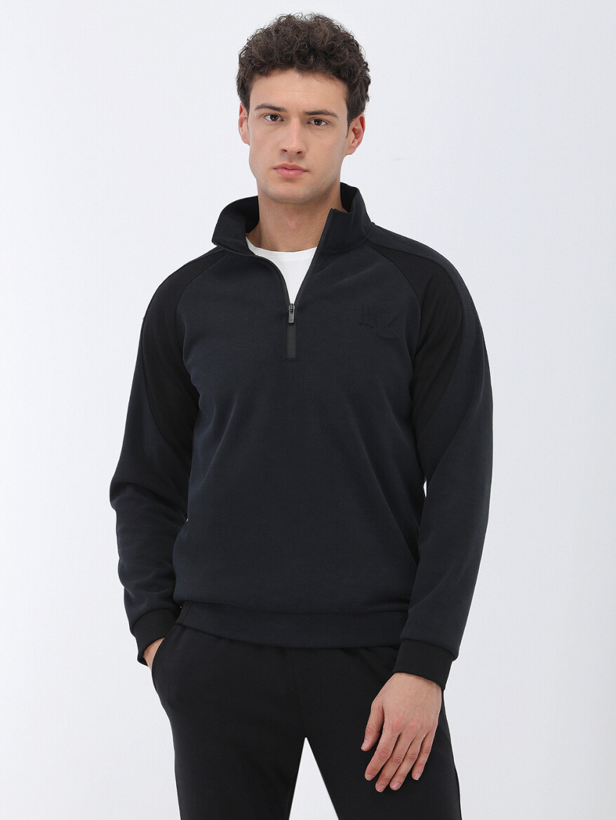 Navy Blue Turtleneck Sweatshirt - 1