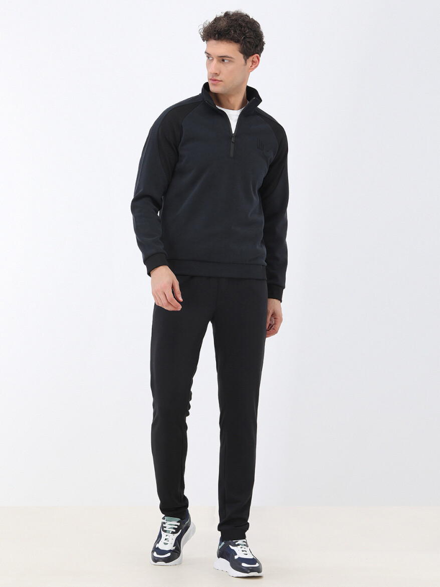 Navy Blue Turtleneck Sweatshirt - 2