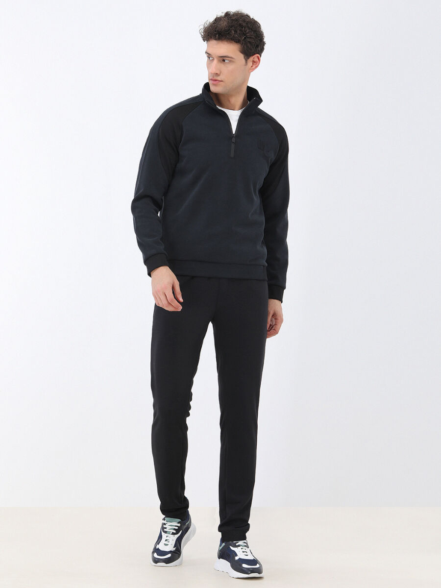Navy Blue Turtleneck Sweatshirt - 2