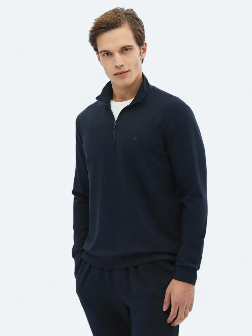 Navy Blue Turtleneck Sweatshirt - 1