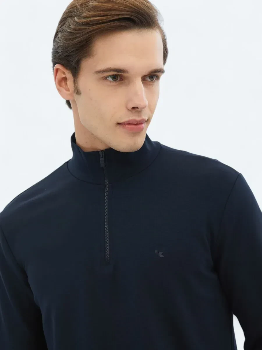Navy Blue Turtleneck Sweatshirt - 3