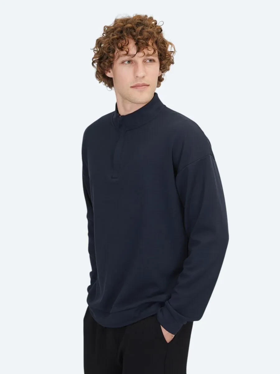 Navy Blue Turtleneck Sweatshirt - 3