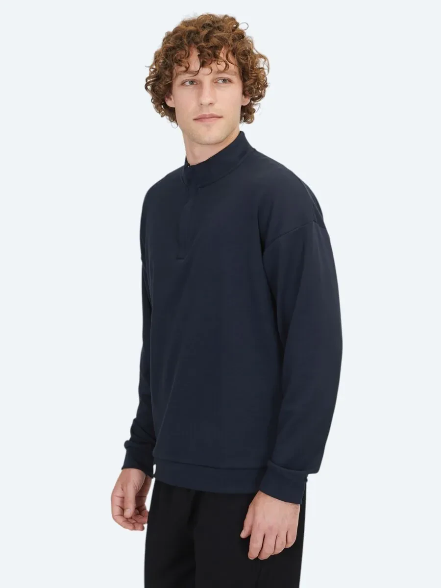 Navy Blue Turtleneck Sweatshirt - 5
