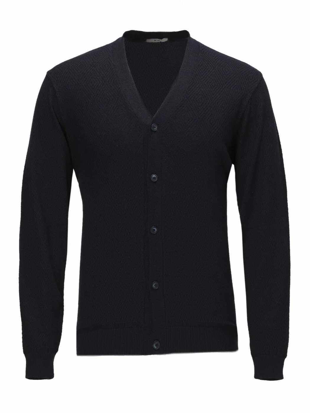 Navy Blue V-Neck Jacquard Cardigan - 1