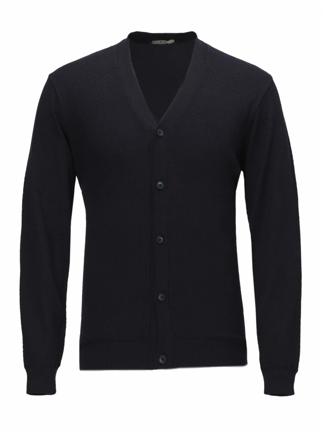 Navy Blue V-Neck Jacquard Cardigan - 1