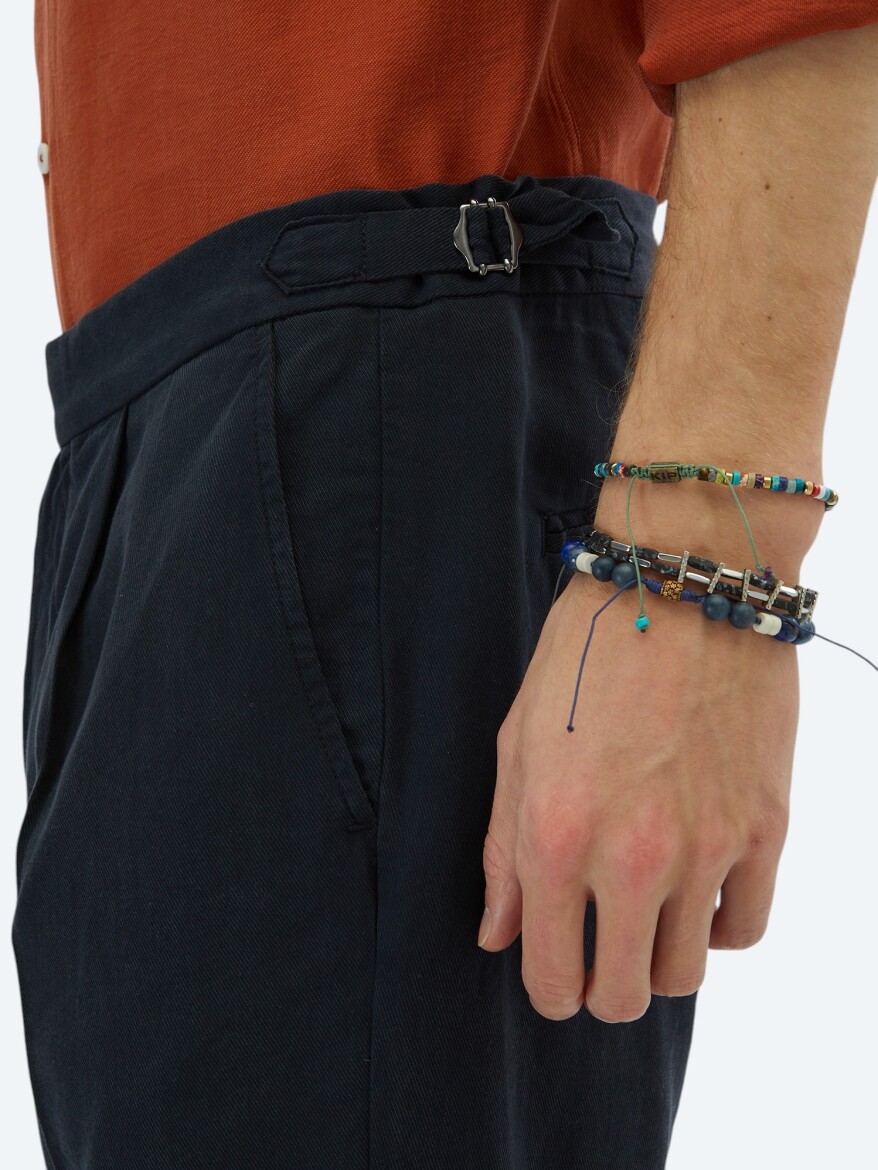 Navy Blue Weaving Carrot Fit Casual Bermuda - 4