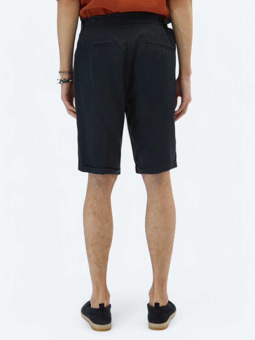 Navy Blue Weaving Carrot Fit Casual Bermuda - 5