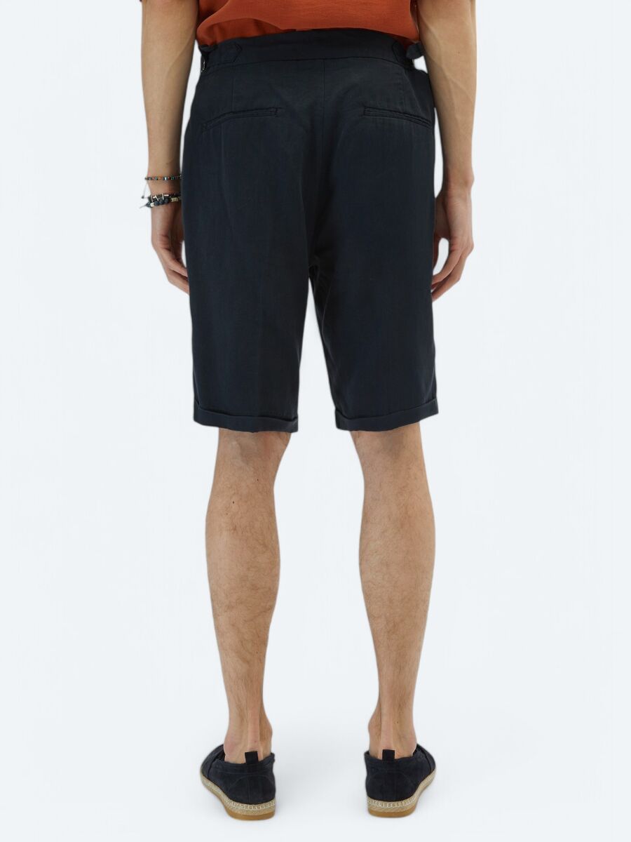 Navy Blue Weaving Carrot Fit Casual Bermuda - 5