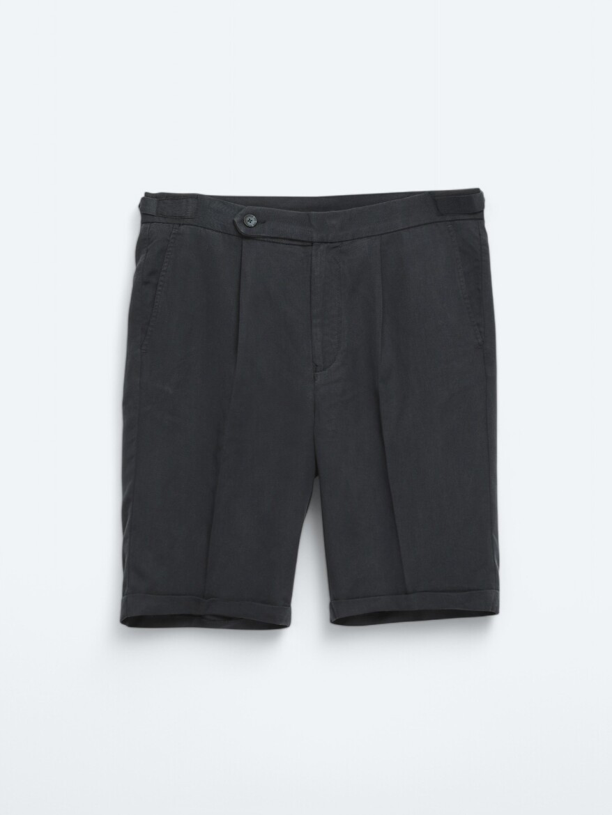 Navy Blue Weaving Carrot Fit Casual Bermuda - 6