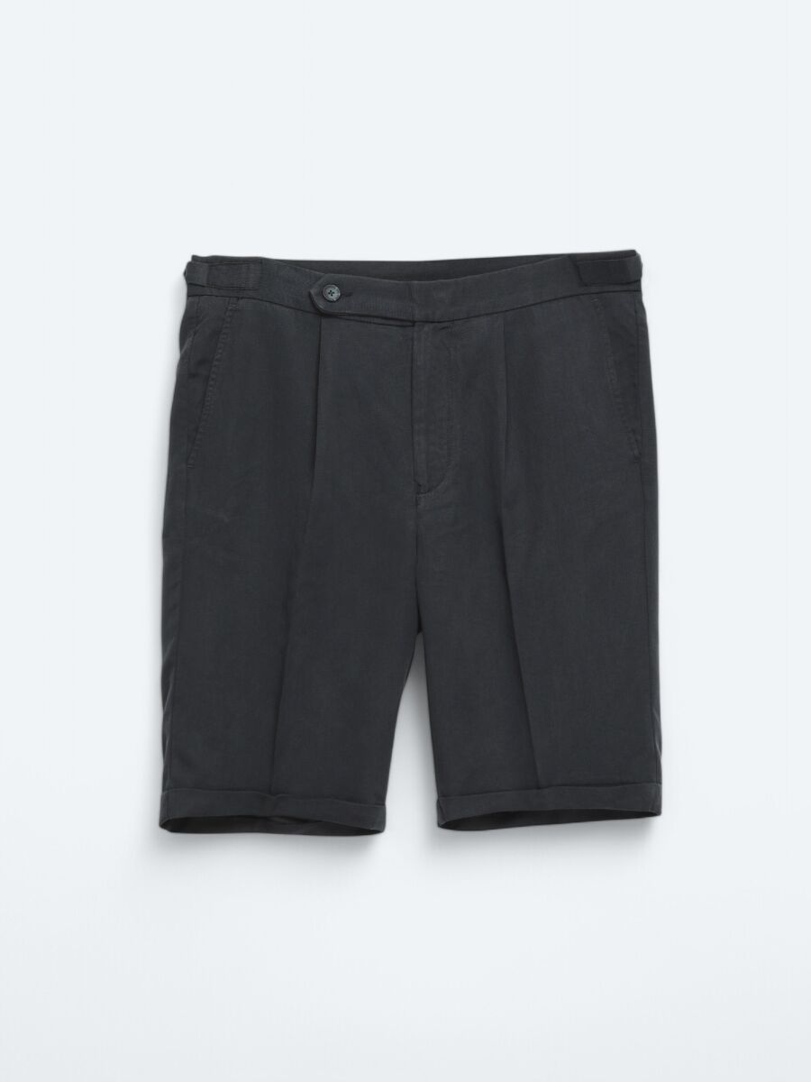 Navy Blue Weaving Carrot Fit Casual Bermuda - 6