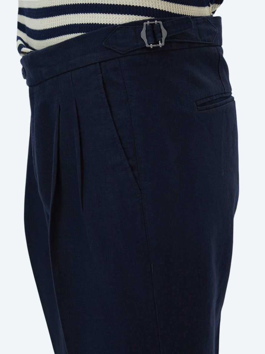 Navy Blue Weaving Carrot Fit Casual Trousers - 4