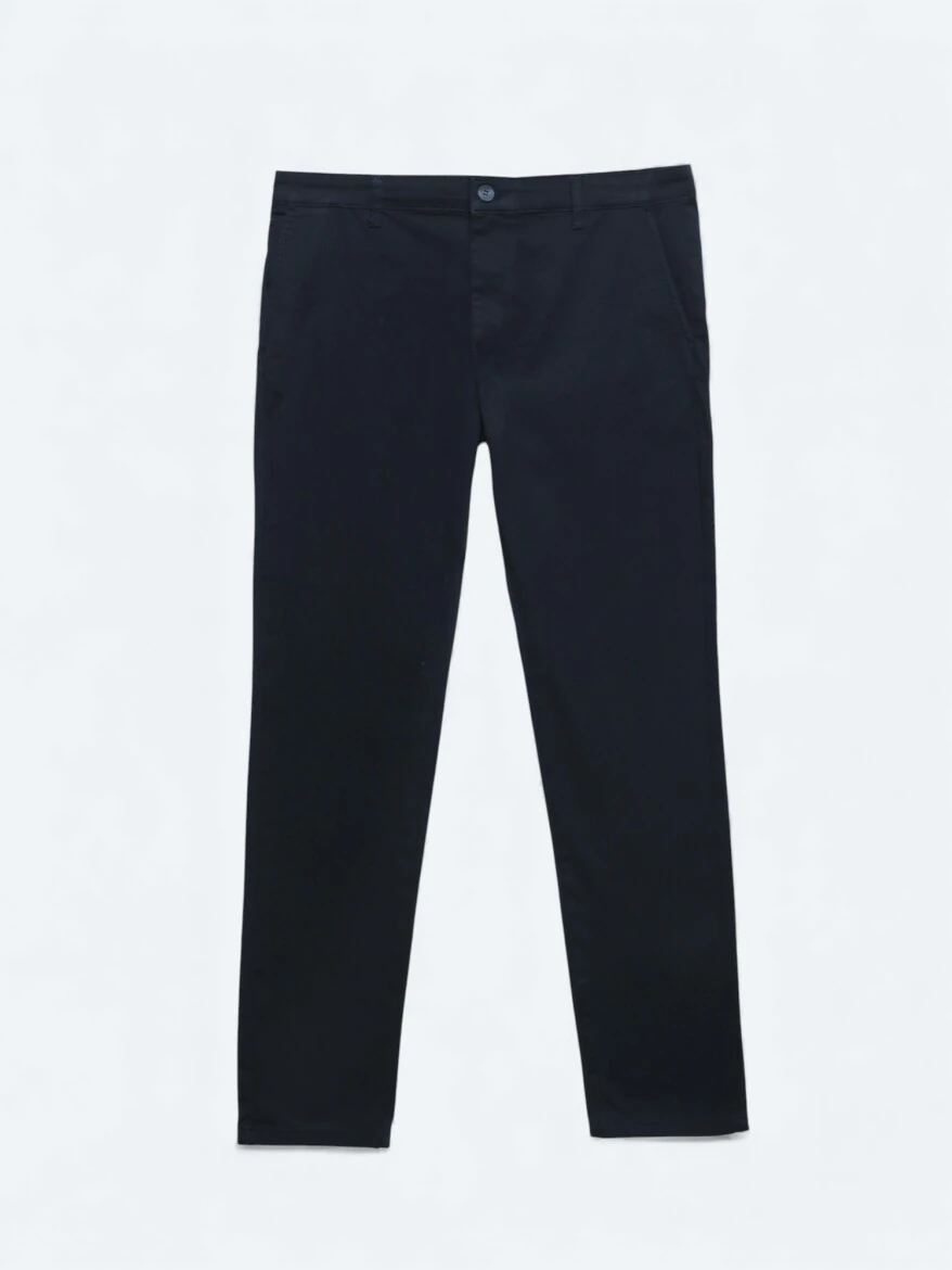 Navy Blue Weaving Casual Cotton Blended Trousers - KİP